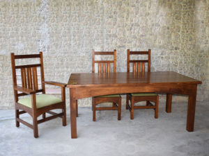 Arts and Crafts Style Dining Table with armchairs and side chairs