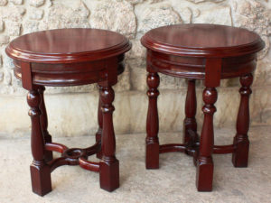 Turned Round Red Side Tables