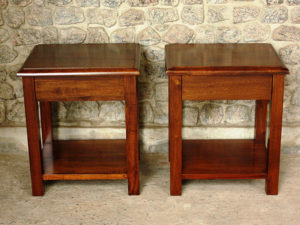 Bedside Tables with Drawer and Shelf on Square Posts